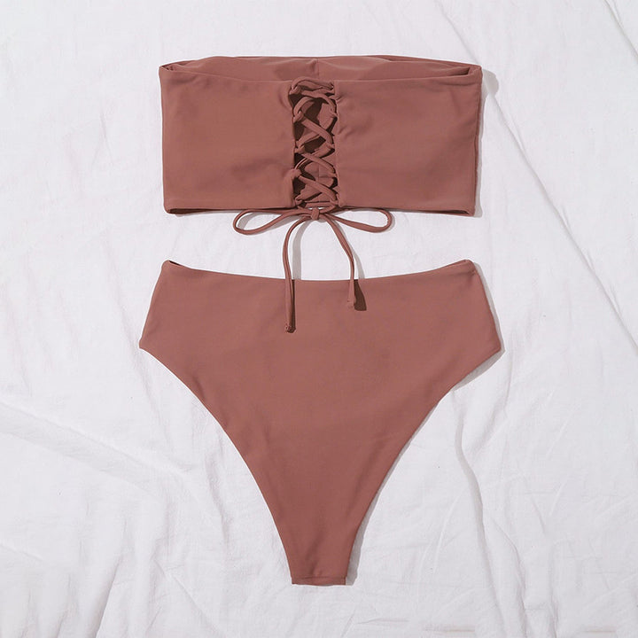 Dame Bandeau-Bikini Sæt med højt skåret Slip Skovae