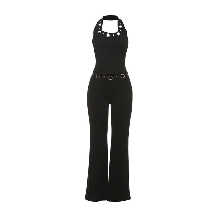 Damen Modischer Jumpsuit mit dekorativem Halterkragen und Gürteldetails Skovae