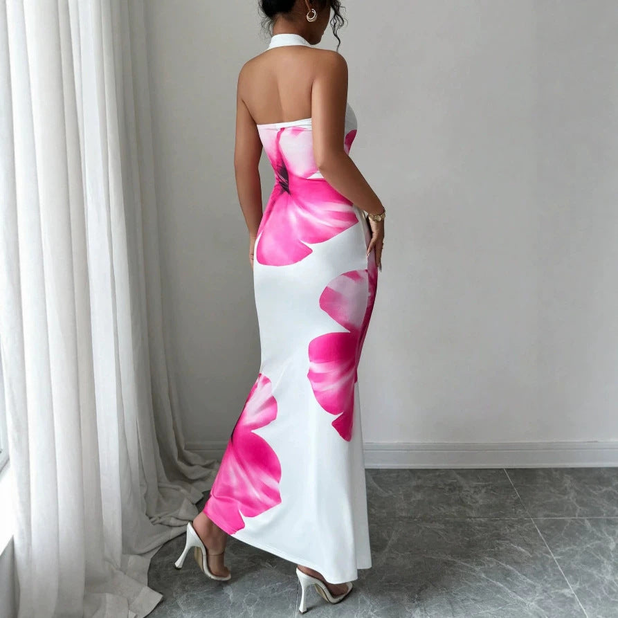 Dame maxikjole med blomsterprint og off-shoulder design Skovae