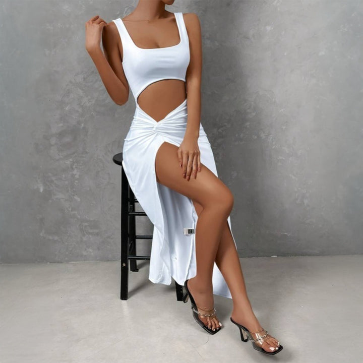 Kvinders Cut-Out Maxi Kjole med Elegant Indpakningsdesign og Høj Slids Stilla