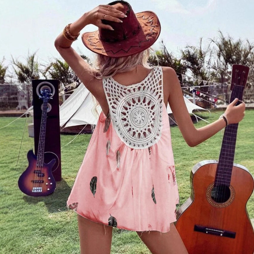 Dame Sommer Bluse med Bladdesign Stilla