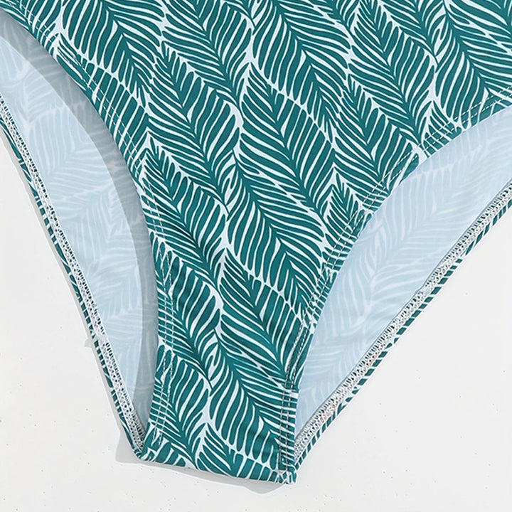 Dame Bikini-sæt med asymmetrisk top og tropisk palmebladsmønster Stilla