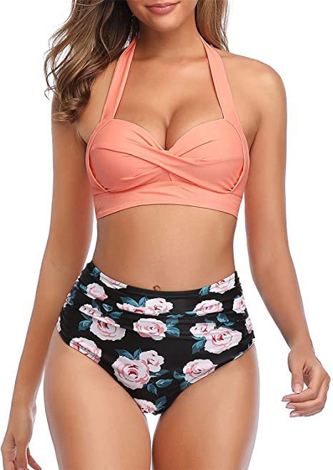 Damer Højskåret Bikini med elegant Faldfront og justerbare Stropper Stilla
