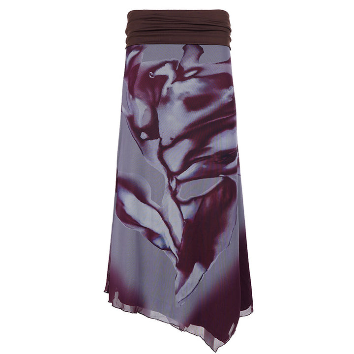 Dame Maxi-nederdel med asymmetrisk snit og floral dekoration Skovae