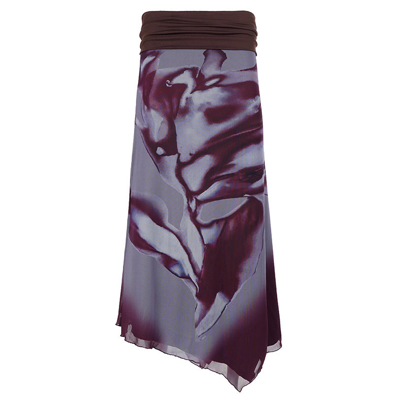 Dame Maxi-nederdel med asymmetrisk snit og stilfuld print Skovae