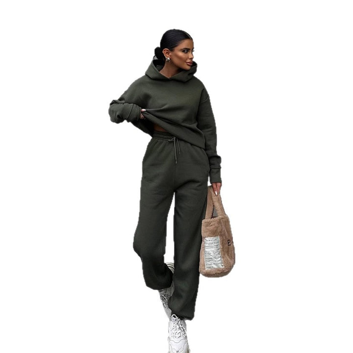 Dame Casual Hoodie og Joggingdragt med Elastisk Talje og Oversize Snit