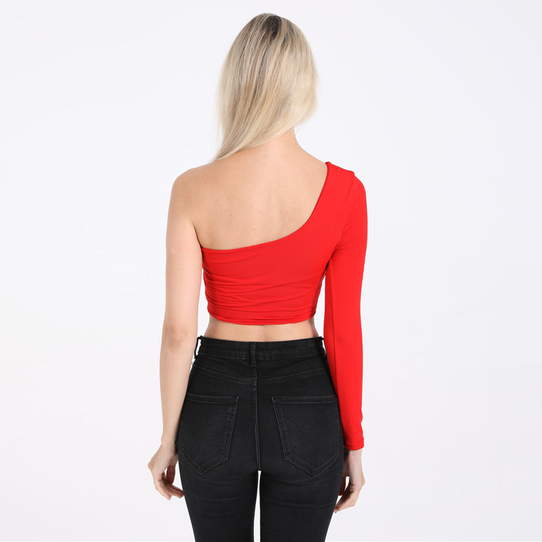 Dame asymmetrisk crop-top med lange ærmer og figursyet snit Stilla