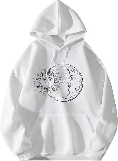 Kvinders hoodie med kunstnerisk sol-måne motiv Skovae