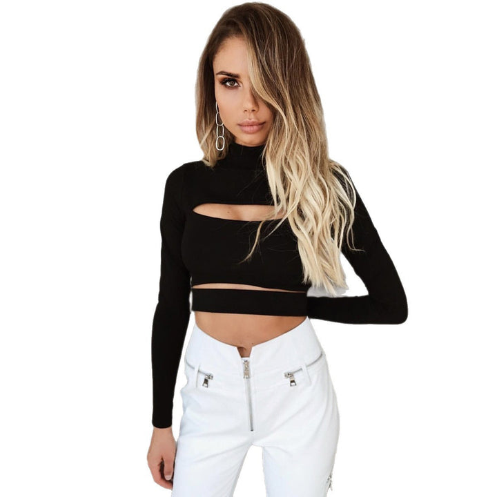 Dame Crop-Top med cut-outs og højtkort design Skovae