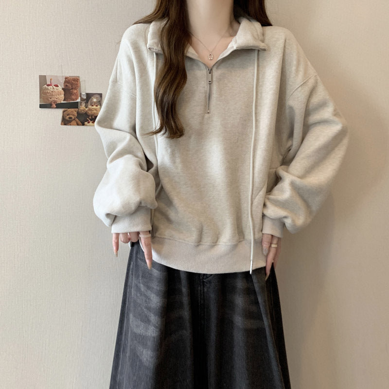 Femme Zip-Up Fleece Pullover Sweatshirt Stilla