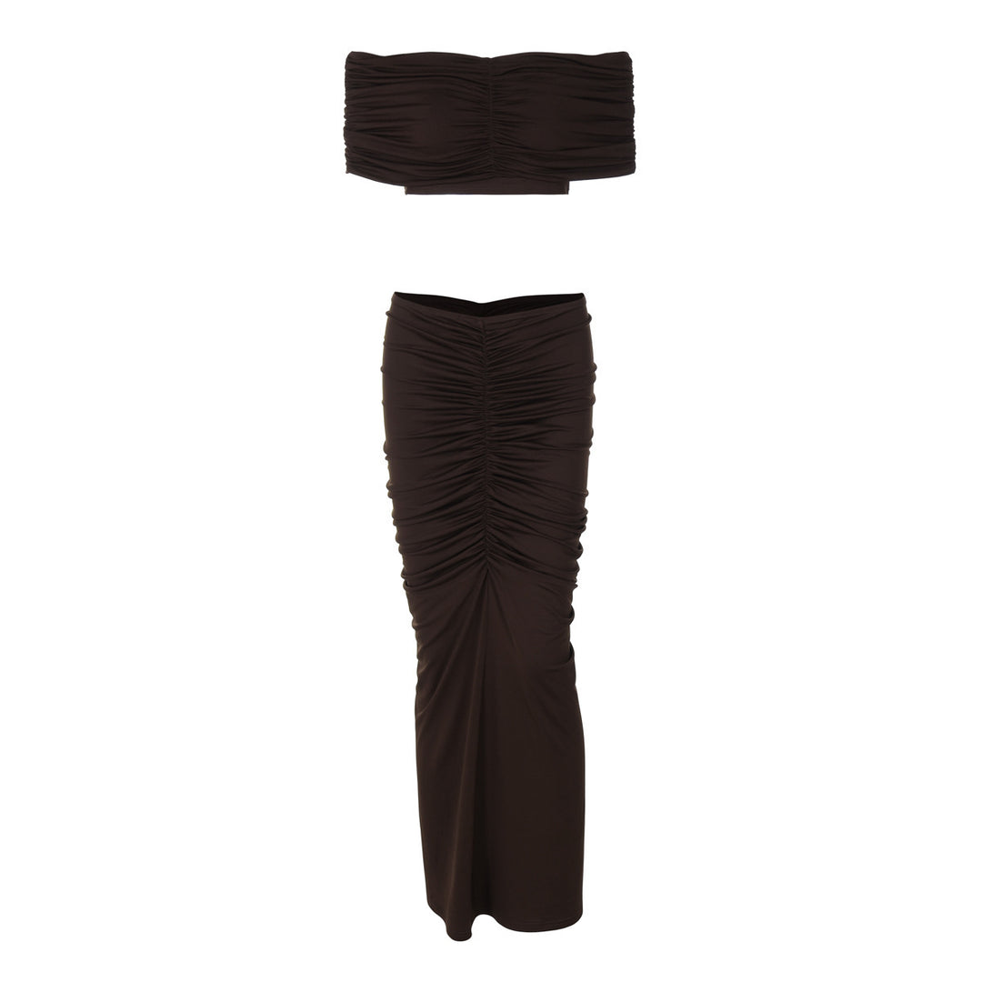 Dame Elegant Cropped-Top med Flydende Maxi-Nederdel og Raffinerede Ryshedetaljer Stilla