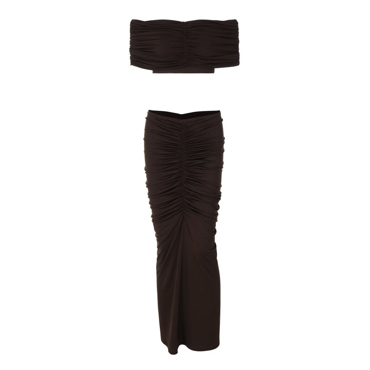 Dame Elegant Cropped-Top med Flydende Maxi-Nederdel og Raffinerede Ryshedetaljer Stilla