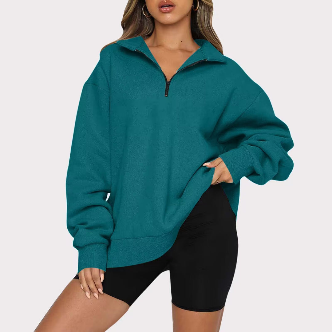 Dame Bekvem Oversized Pullover med Lynlås Stilla
