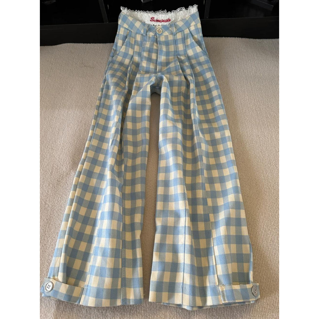 Dame Gingham Vidde-Bukser med Spidsesyning Stilla