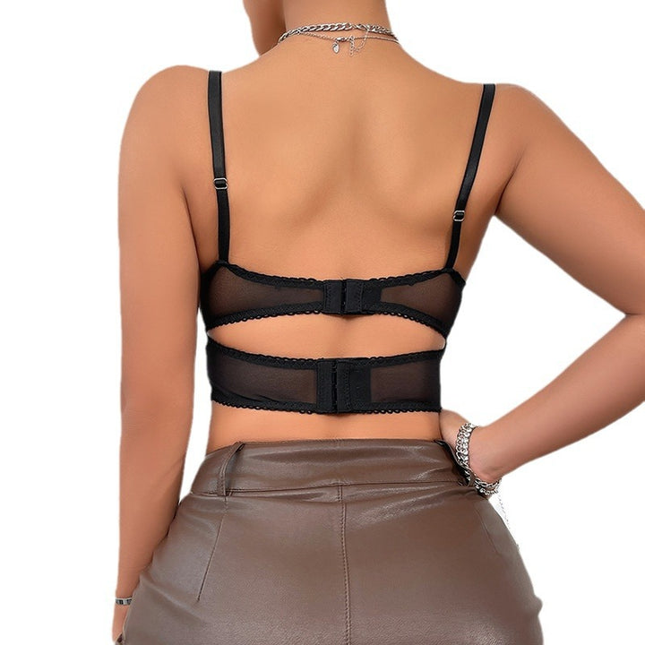 Dame blonde crop top med elegant korsetstruktur og delikat dekoration Stilla