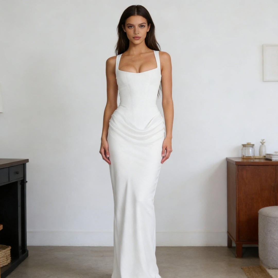 Dame Elegant Wrap Dress med skulderfri stropper og raffineret draperingsdetalje Skovae