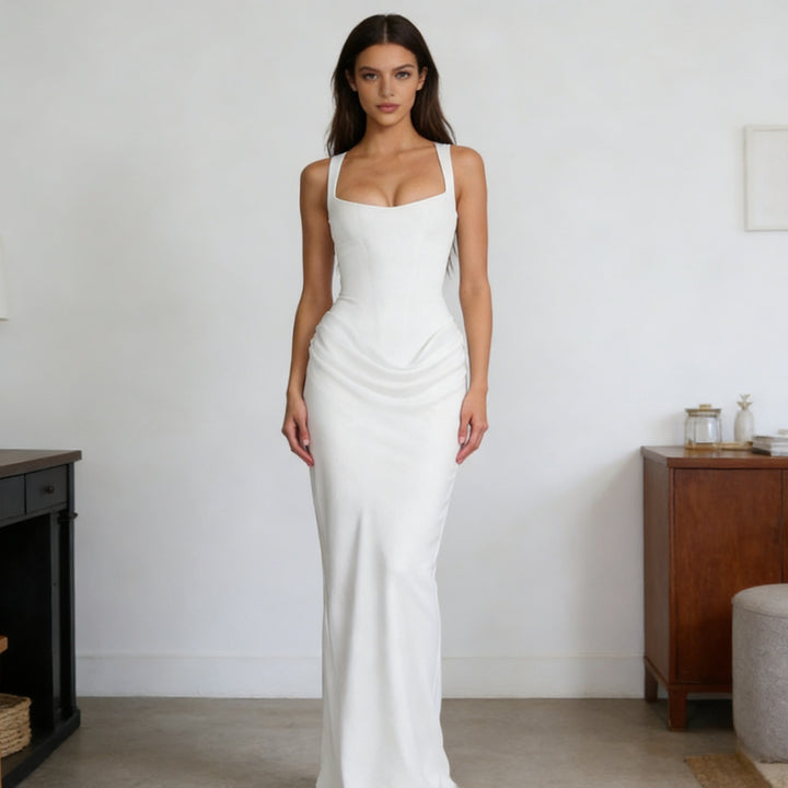Dame Elegant Wrap Dress med skulderfri stropper og raffineret draperingsdetalje Skovae