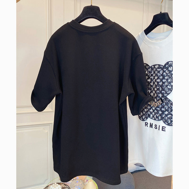 Dame T-shirt med kreativ bjørnemotiv og afslappet snit Stilla