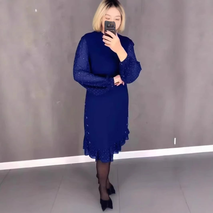 Ladies Elegant Dress with Voluminous Sleeves and Cut-Out Hem Skovae