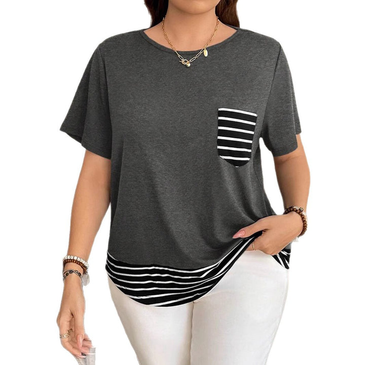 Dame Legeres T-Shirt med stribet kant og brystlomme Stilla