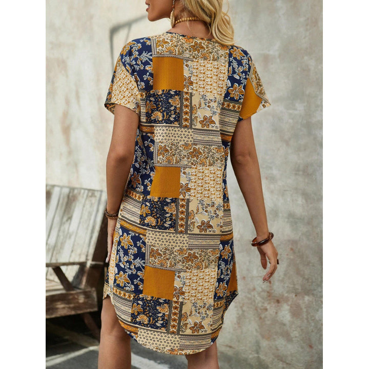 Dame Bohemian inspireret patchwork kjole med korte ærmer Stilla