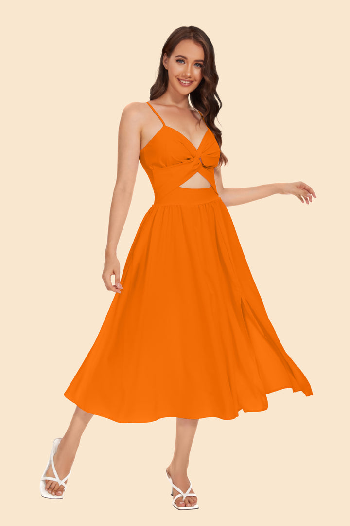 Women's two-piece ensemble with elegant knot-free blouse and flowing skirt with slit Skovae