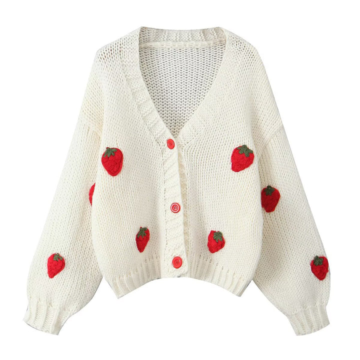 Kvinders cardigan med jordbærmotiv Stilla