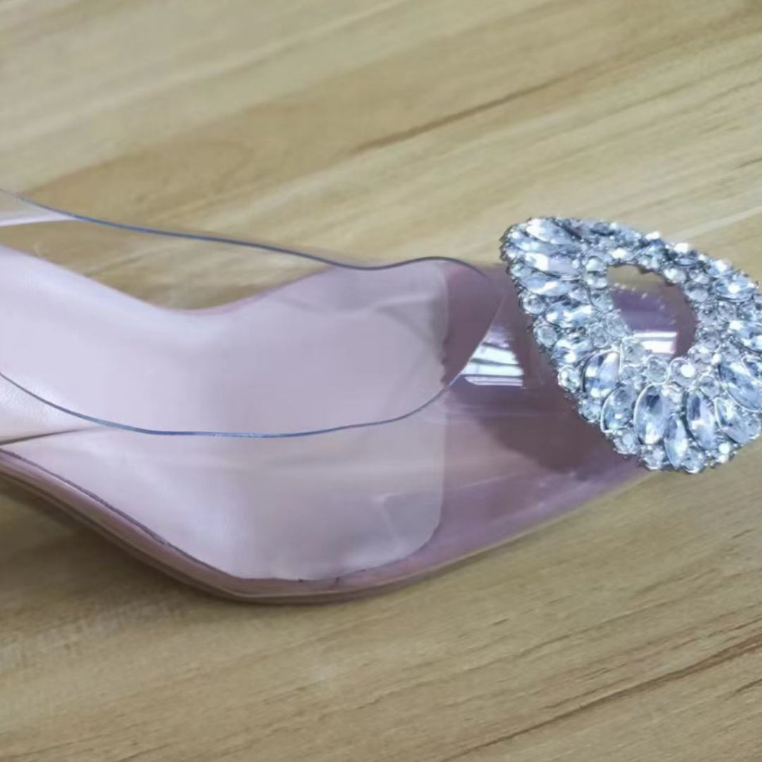 Dame elegante transparente pumps med glitrende krystalaccentuer Stilla