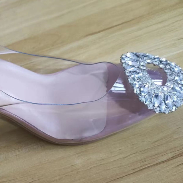 Dame elegante transparente pumps med glitrende krystalaccentuer Stilla