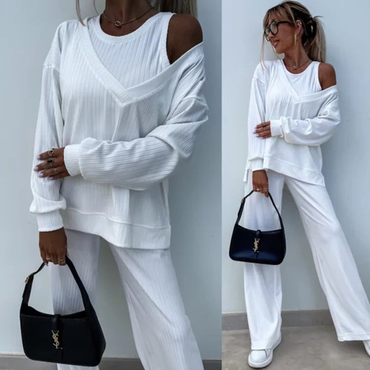 Kvinders afslappede lounge sæt med off-the-shoulder top og brede bukser