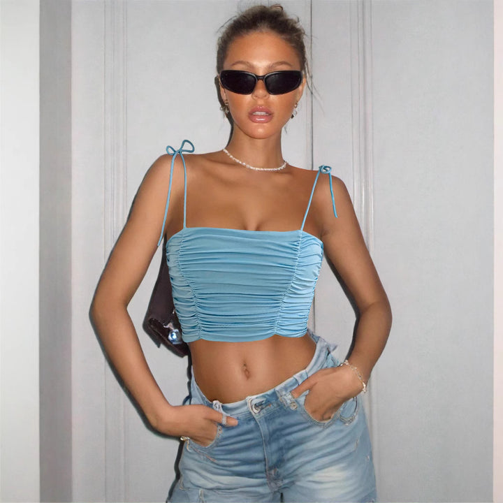 Dame Crop-top med ruching og justerbare stropper Skovae