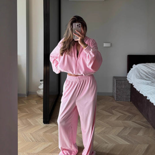 Dame velour joggingtøj med voluminøse ærmer Skovae