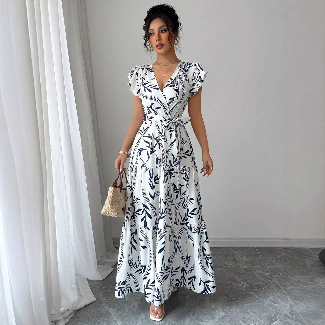 Dame Maxi Kjole med blomstret design og taljestrop Stilla