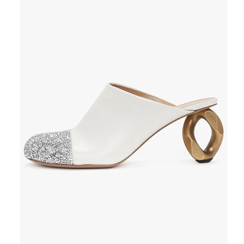 Femme Open-Toe Mules med skulpturel metallisk hæl Stilla