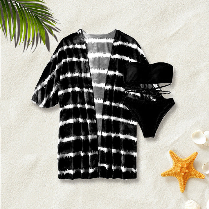 Dame Strandkimono med kontrasterende cut-outs og sommerligt design Stilla
