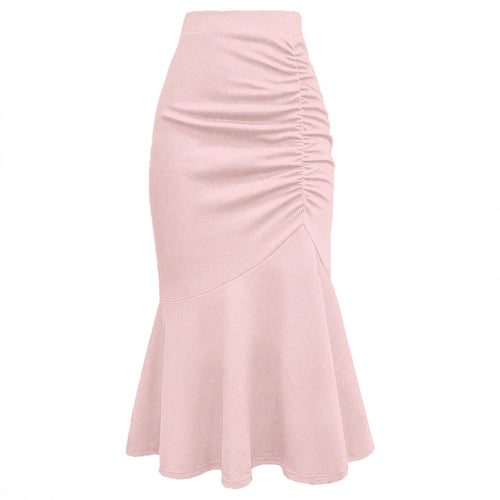 Dame elegant midiskørt med asymmetrisk snit og rynkning
