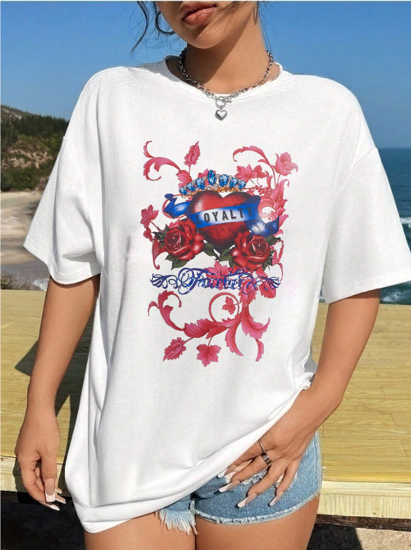 Dame T-shirt med kreativt kattemotiv og legesyg sløjfe Skovae