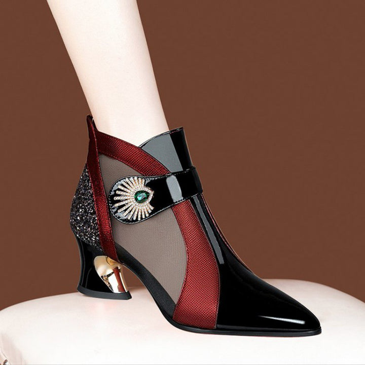 Dame High-Heel Støvler med elegant Mesh-indlæg og Funklende Smykkedetail Stilla