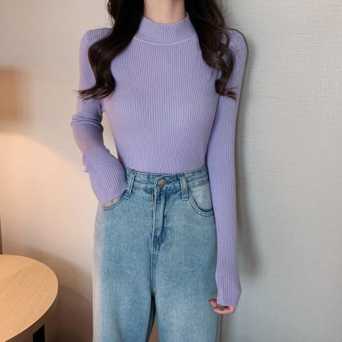 Dame mode højhalset sweater i ribstrik design Stilla