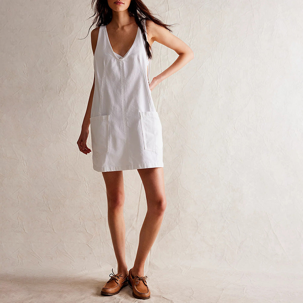 Stilla | Denim Strop Pocket Justerbar Mini Kjole
