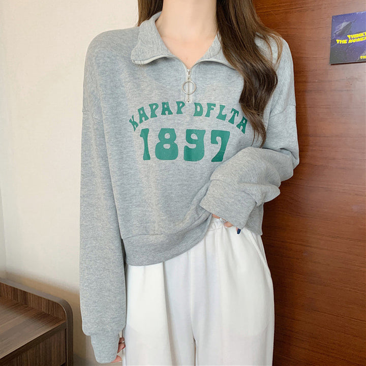 Femme Cozy Zip-Up Sweatshirt med distressed print Stilla