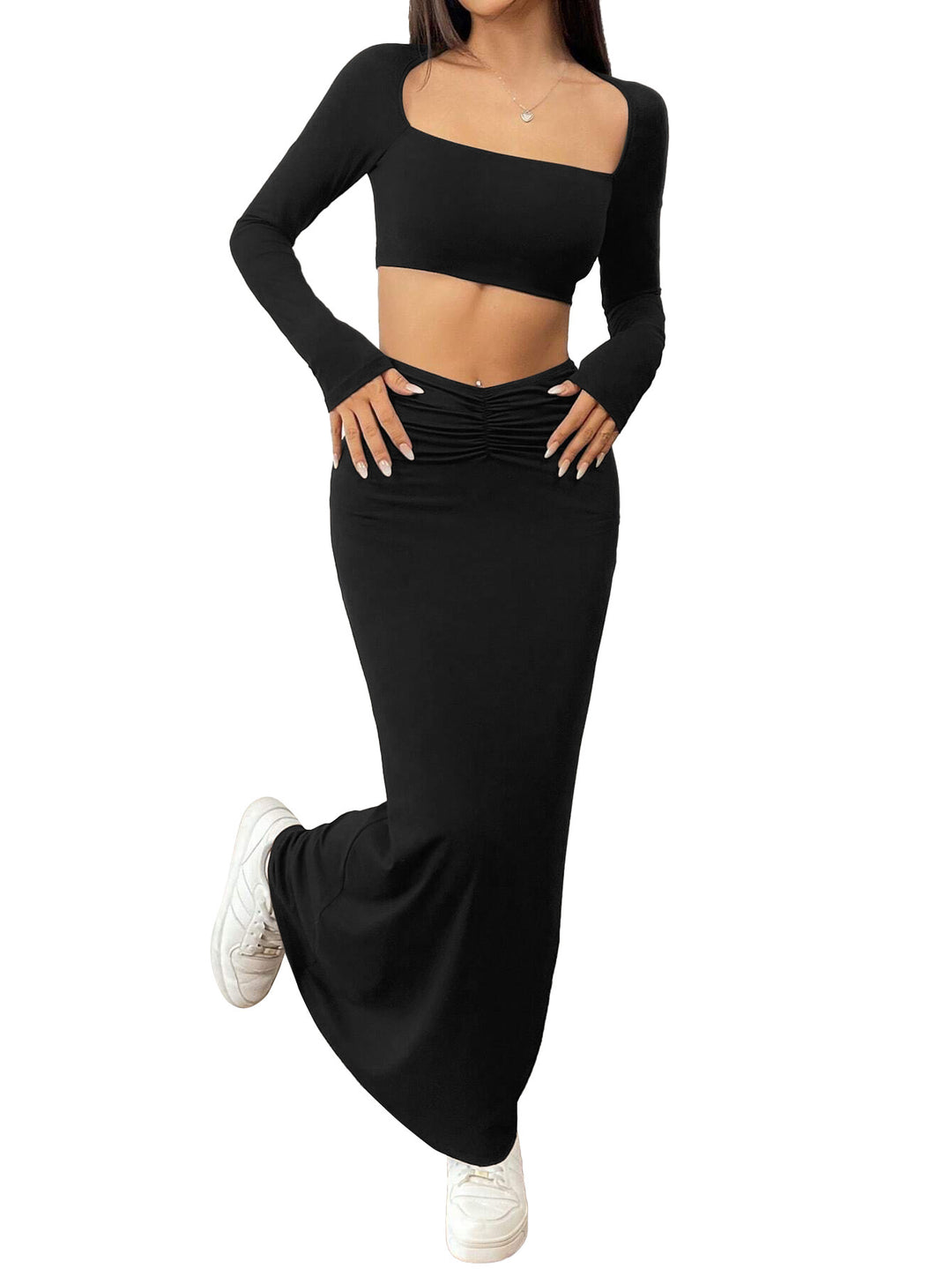 Damer elegant kombination af crop-top og maxiskørt Stilla