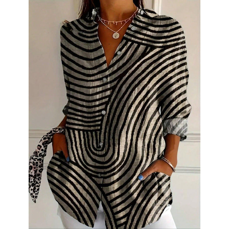 Kvinder Button-Up Abstrakt Stribet Bluse Stilla