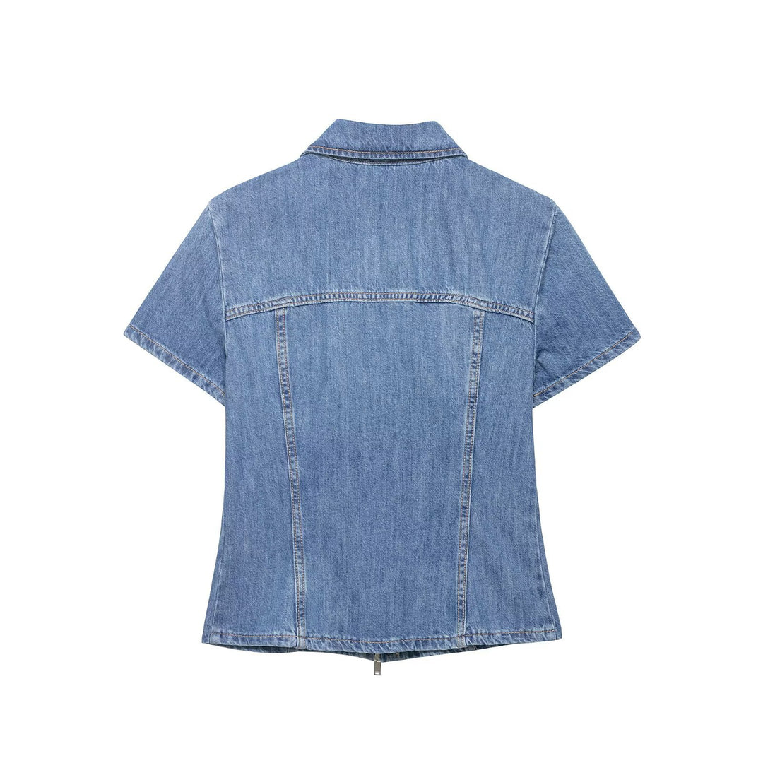 Dame Denim Kort jakke med lynlås Skovae