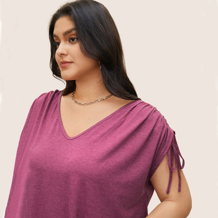 Dame casual viscose top med sidelæns bånd Skovae