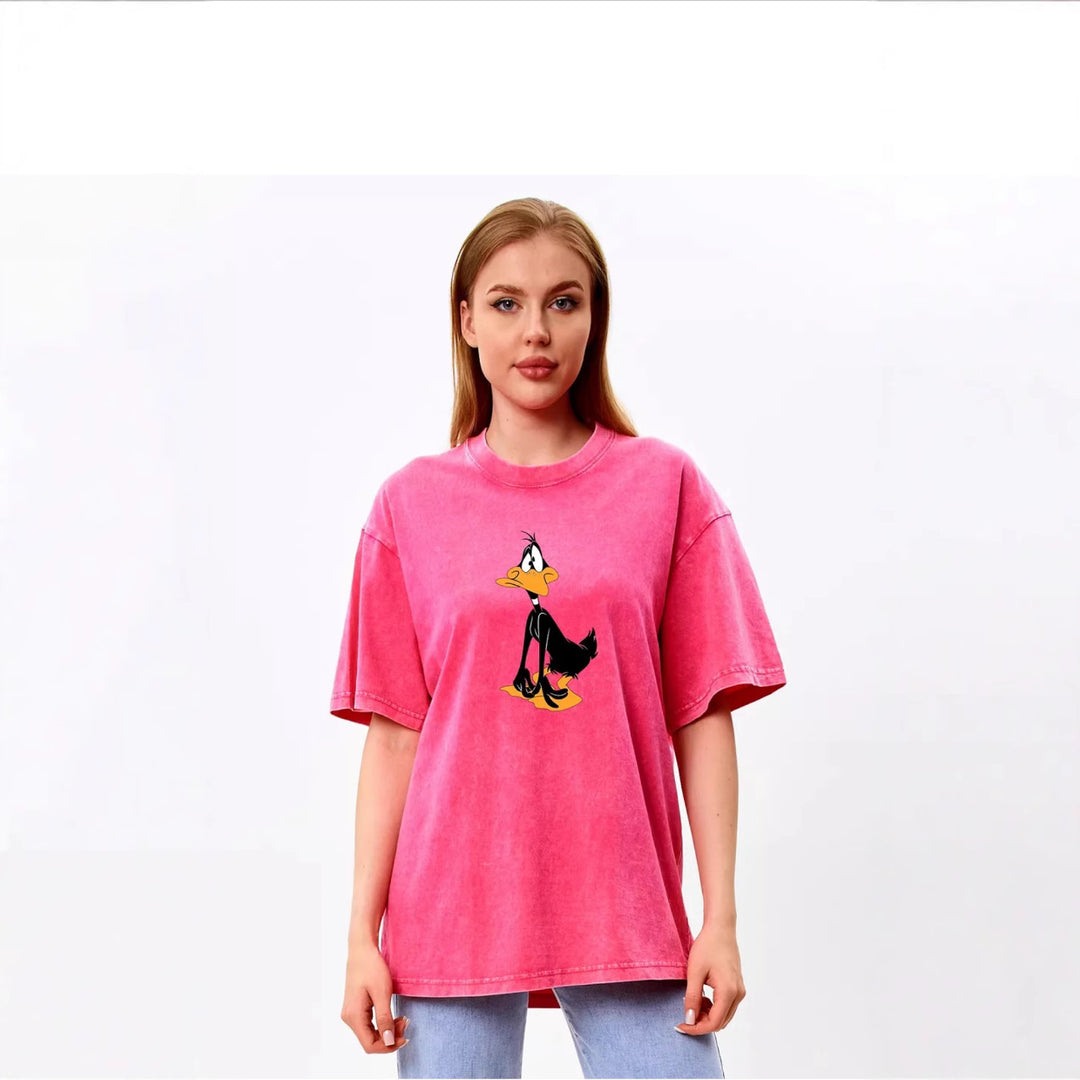 Dame T-shirt med afslappet Cartoon-Daffy Duck motiv og oversized snit Stilla