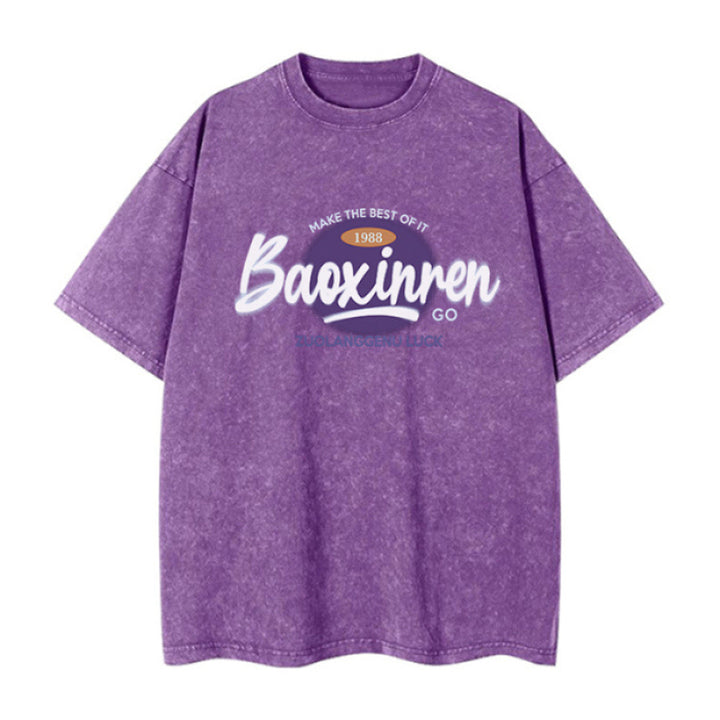 Dame T-shirt med afslappet vintage-print og trendy skrift Stilla