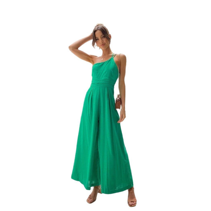 Kvinders jumpsuit i moderne indpakningsdesign med brede ben og off-shoulder snit