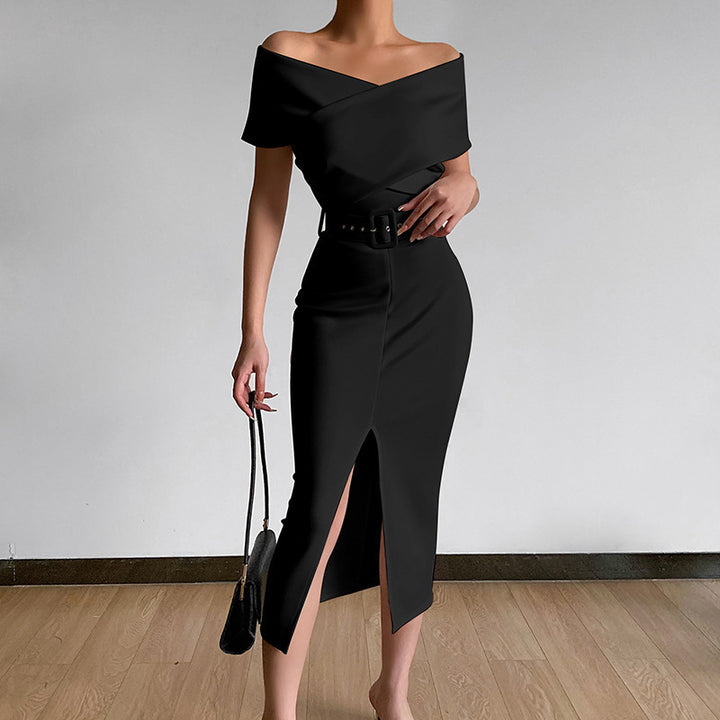 Dame Off-Shoulder Bodycon Kjole med Bælte Stilla