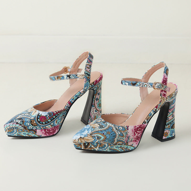Femme Fashion-Forward Platform Slingback Hæle med Floralprint Stilla
